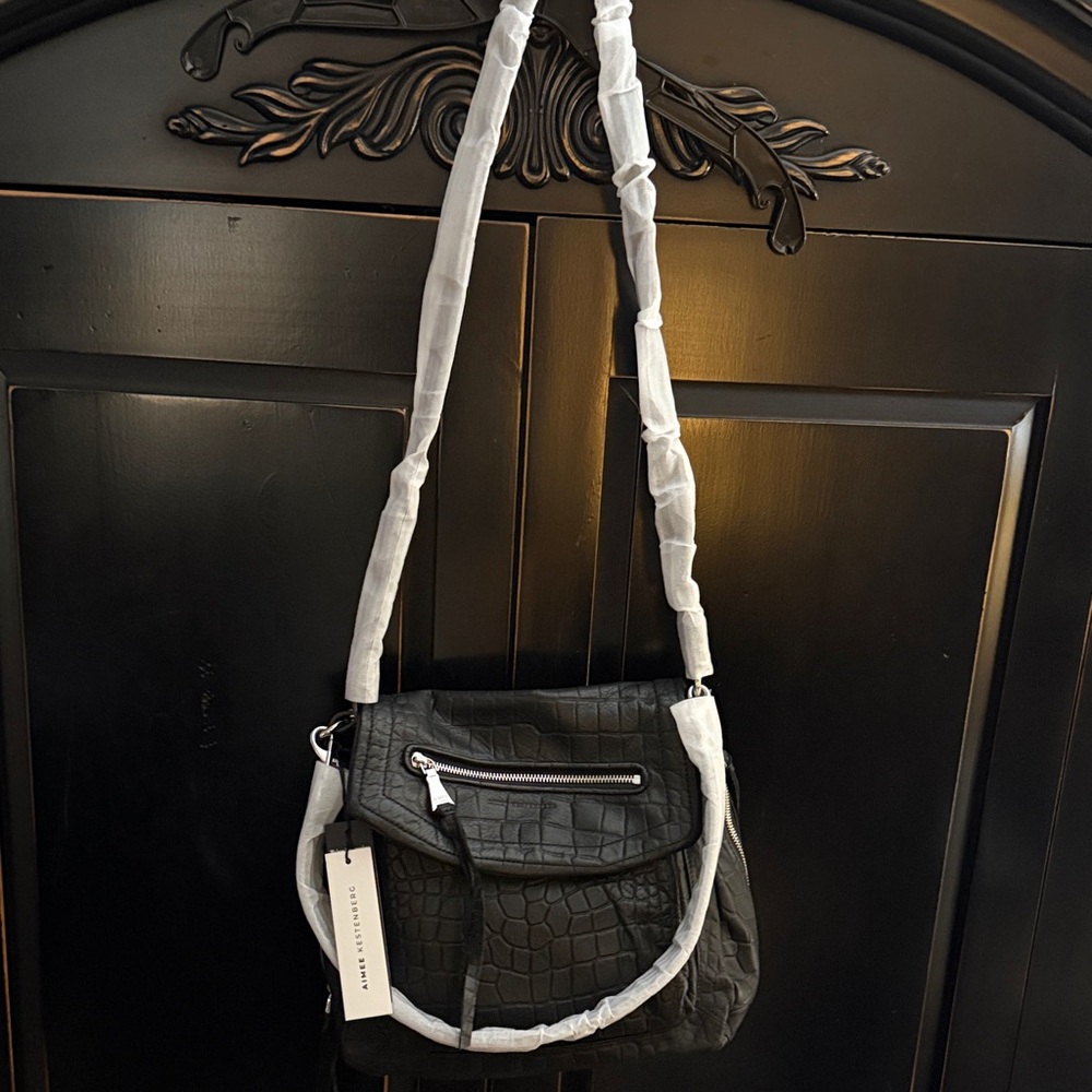 Aimee Kestenberg Black 5th Ave  Croc-Textured Handbag